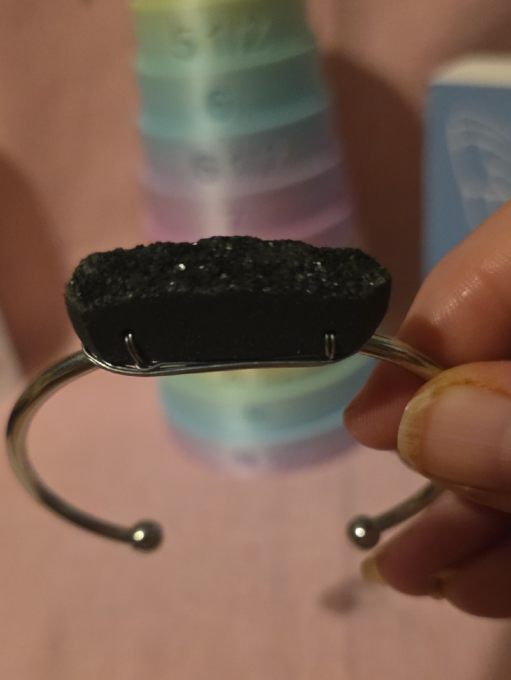 Kinsley ArmellevPurple Druzy Cuff Bracelet - Silver Tone Band